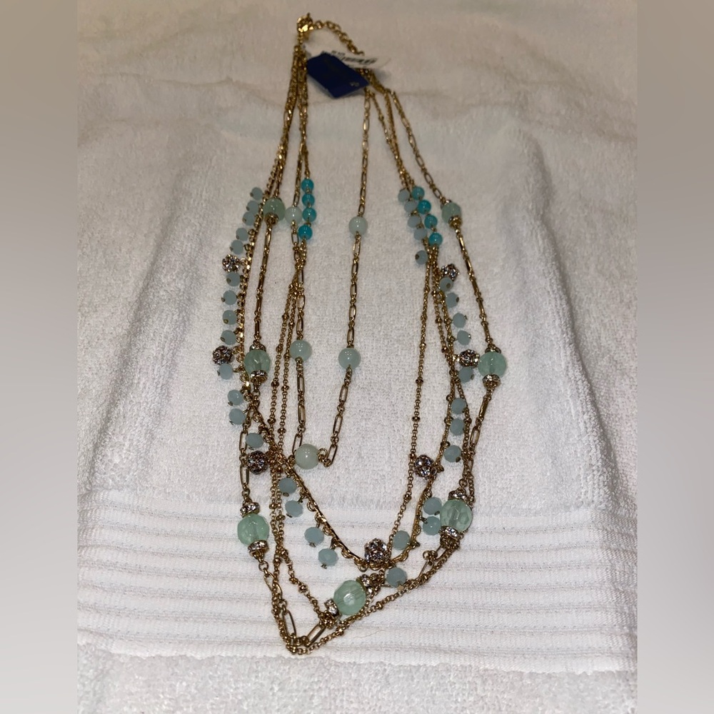 NWT Necklace aqua and gold